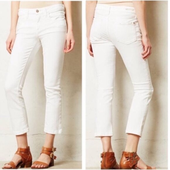Pilcro & the Letterpress Anthropologie Crop White Denim Jeans Ankle Zipper Boho - Picture 1 of 8